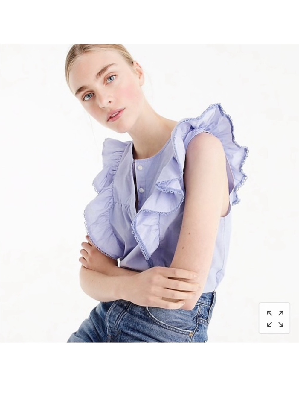 J.Crew blue ruffled cotton shirt.